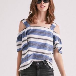Lucky Brand Stripe Cold Shoulder Top Large